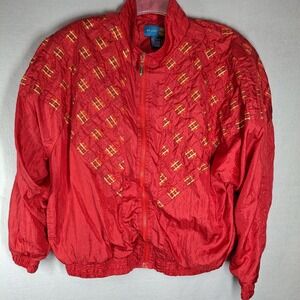 Vintage On Your Mark Women's Small Red Yellow Track Jacket Nylon‎ Windbreaker